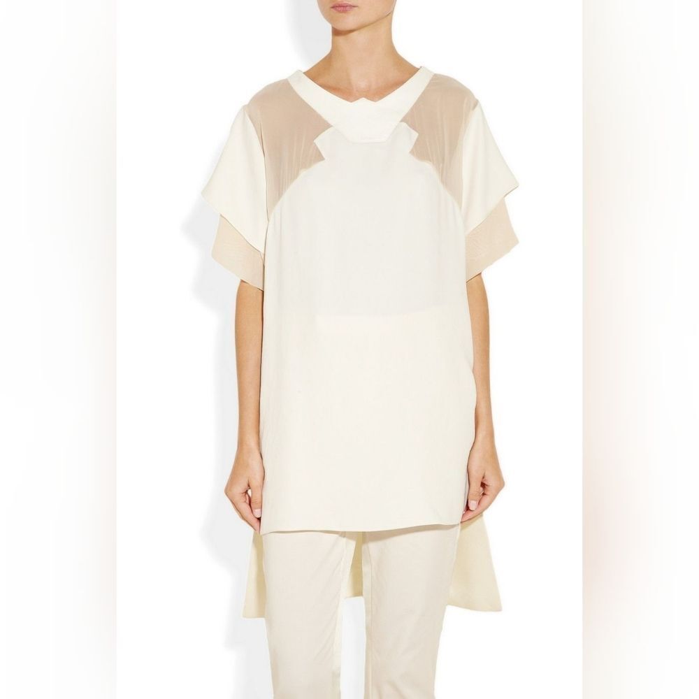 ESTEBAN CORTAZAR Ivory leather trimmed tunic size 4 in VGUC